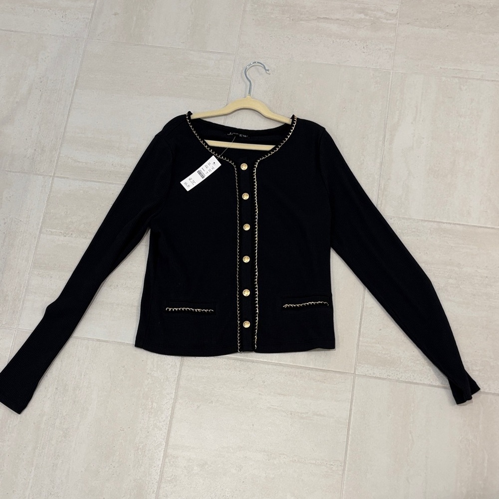 J. Crew Black Button Down Shirt with Gold Trim